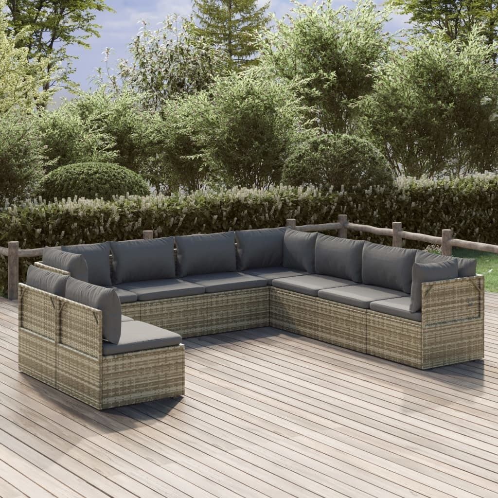 Garden Lounge Set with Cushions Grey Poly Rattan Price