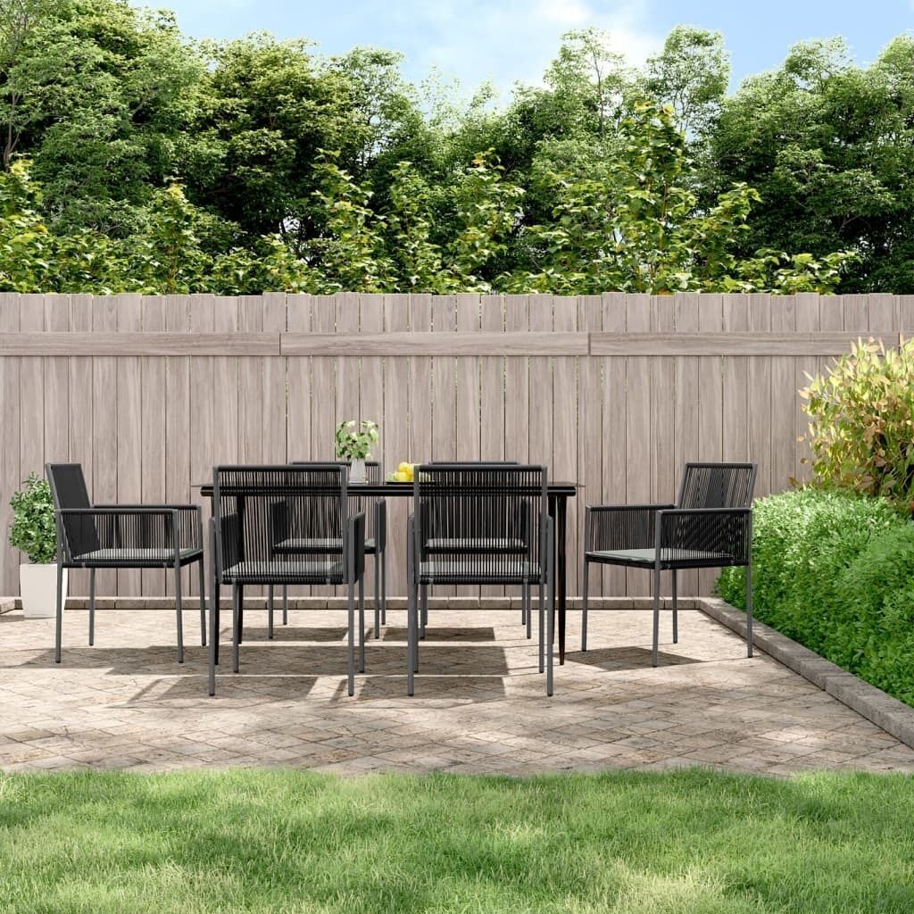 Garden Dining Set with Cushions Black Poly Rattan and Steel Price