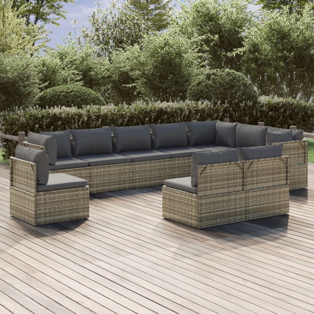 Garden Lounge Set with Cushions Grey Poly Rattan Price
