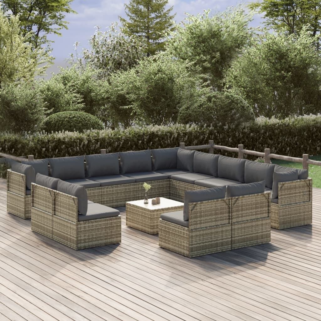 Garden Lounge Set with Cushions Grey Poly Rattan Price