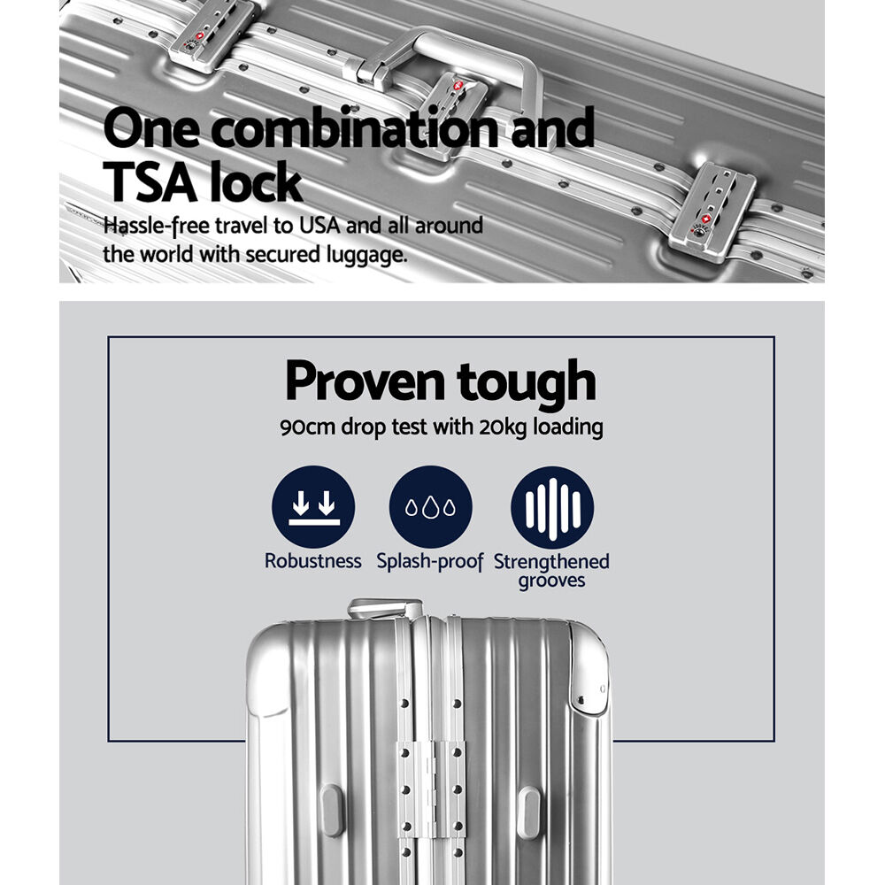 Wanderlite 28" Luggage Trolley Travel Suitcase Set TSA Carry On Lightweight Aluminum Silver Price