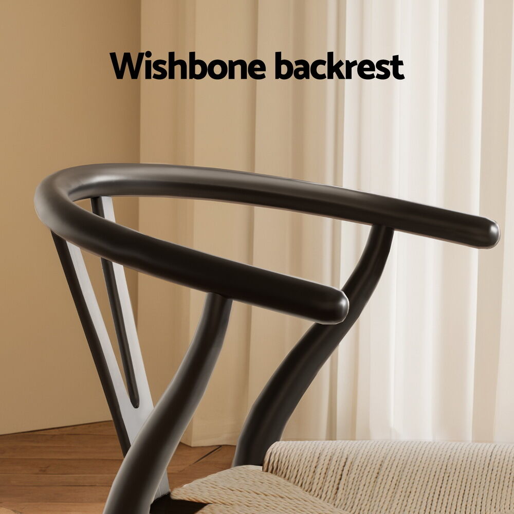 1x Artiss Dining Chair Wooden Rattan Wishbone Black Price