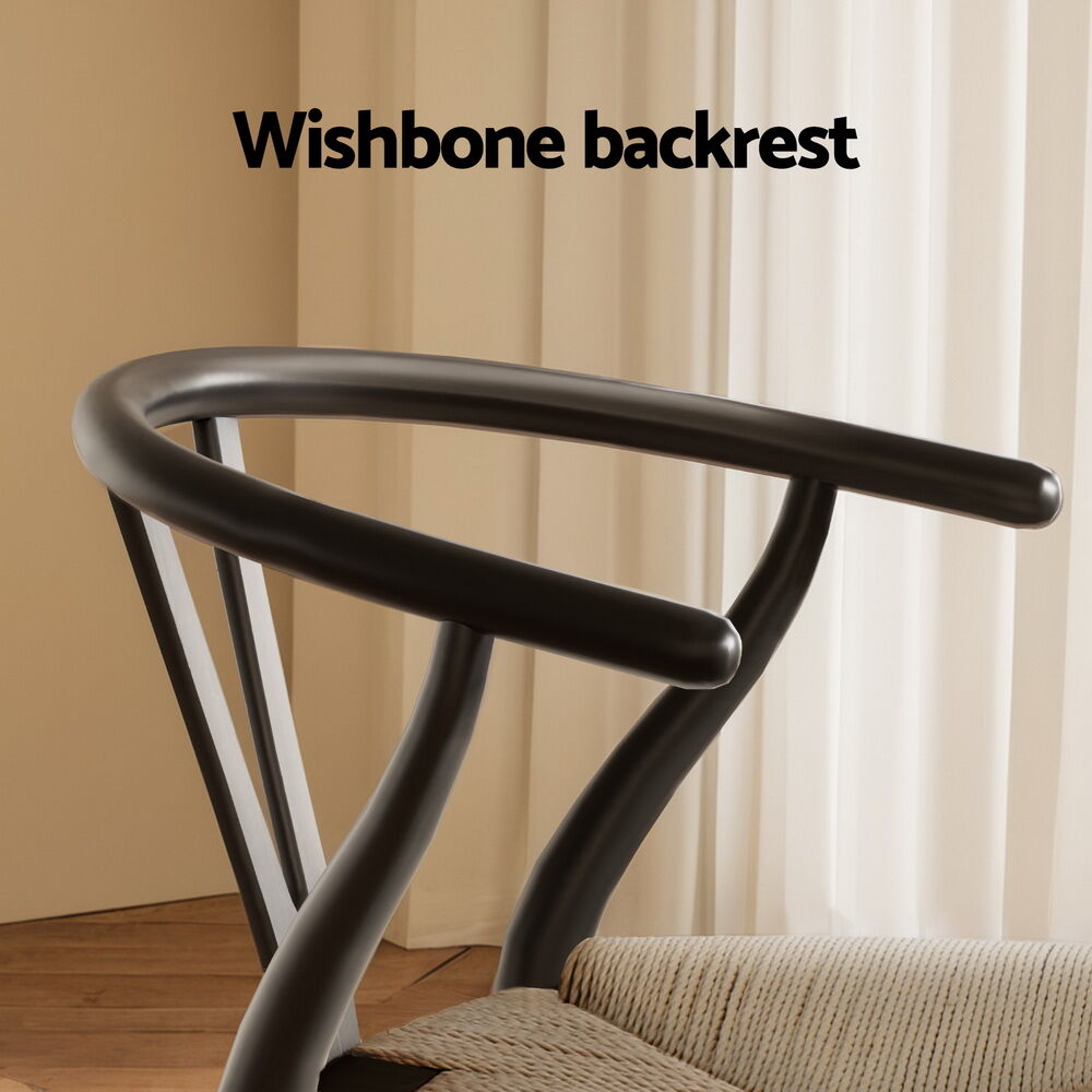 1 Set of 2 Artiss Dining Chairs Wooden Rattan Wishbone Black Price
