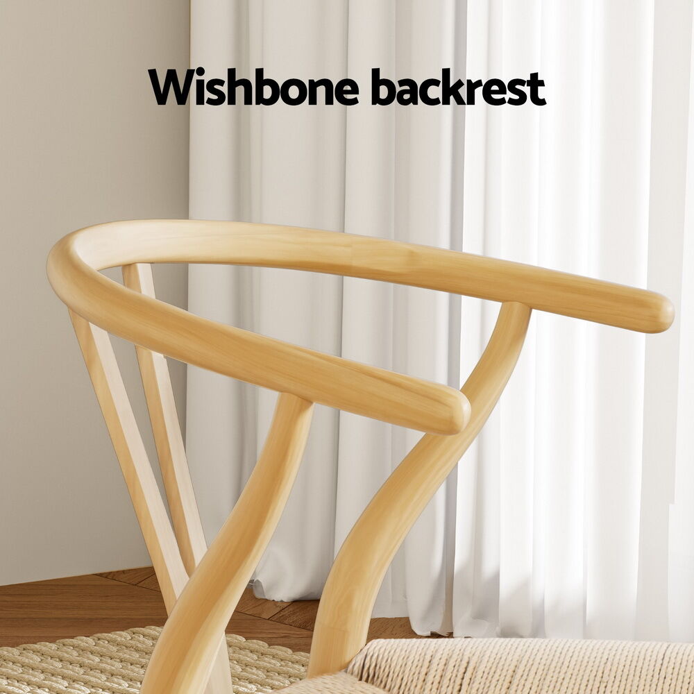 1 Set of 2 Artiss Dining Chairs Wooden Rattan Seat Wishbone Back Price
