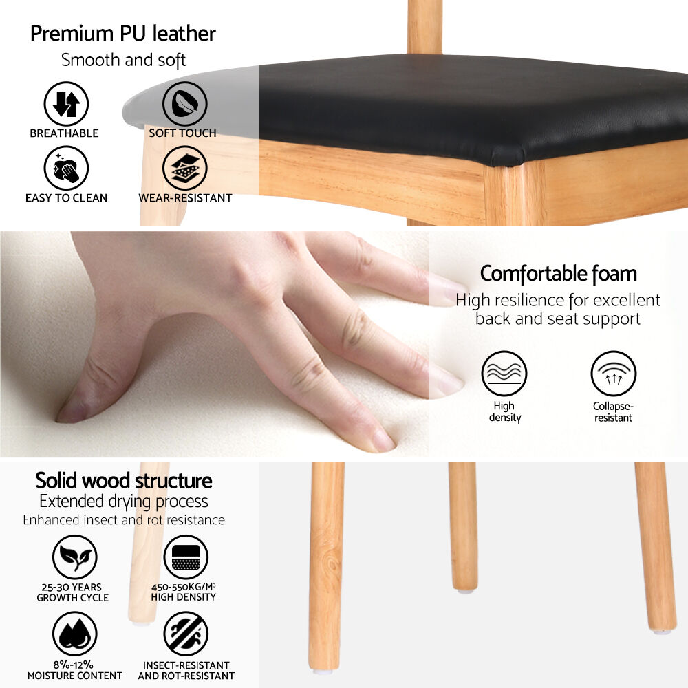 Artiss Dining Chair Rubber Wood Leather Seat Black Price