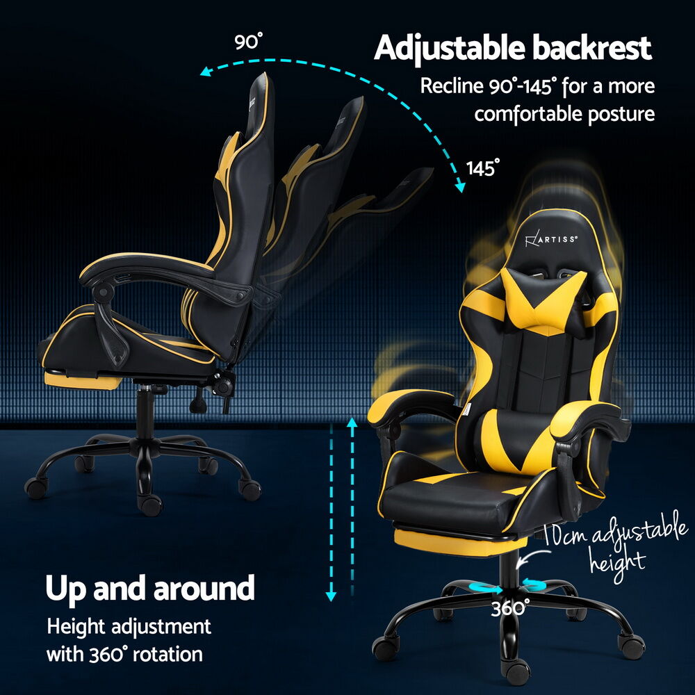 Artiss 2 Point Massage Gaming Office Chair Footrest Yellow Price