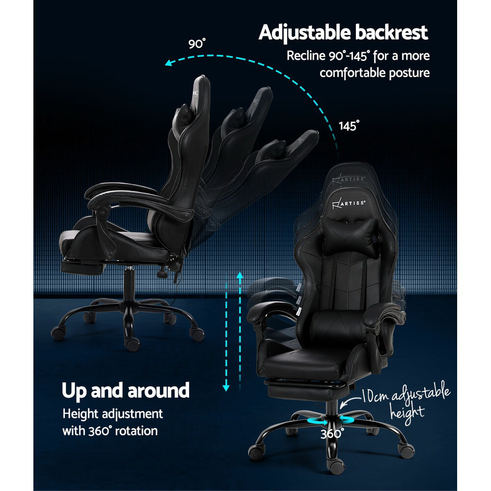 Artiss 2 Point Massage Gaming Office Chair Footrest Black Price