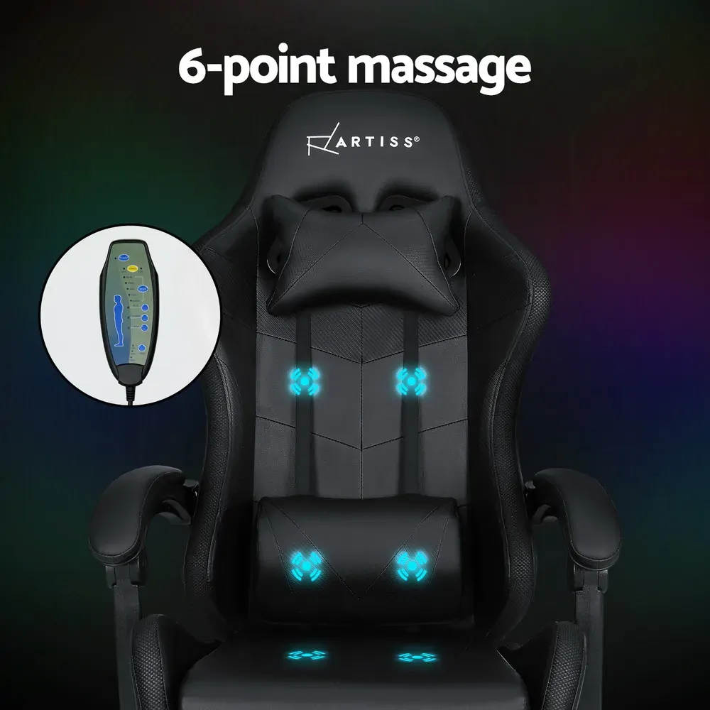 6 Point Massage Gaming Office Chair 7 LED Footrest Black Price