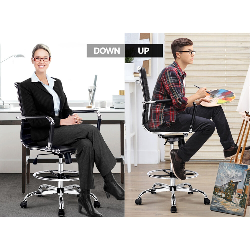 Artiss Office Chair Drafting Stool Leather Chairs Black Price