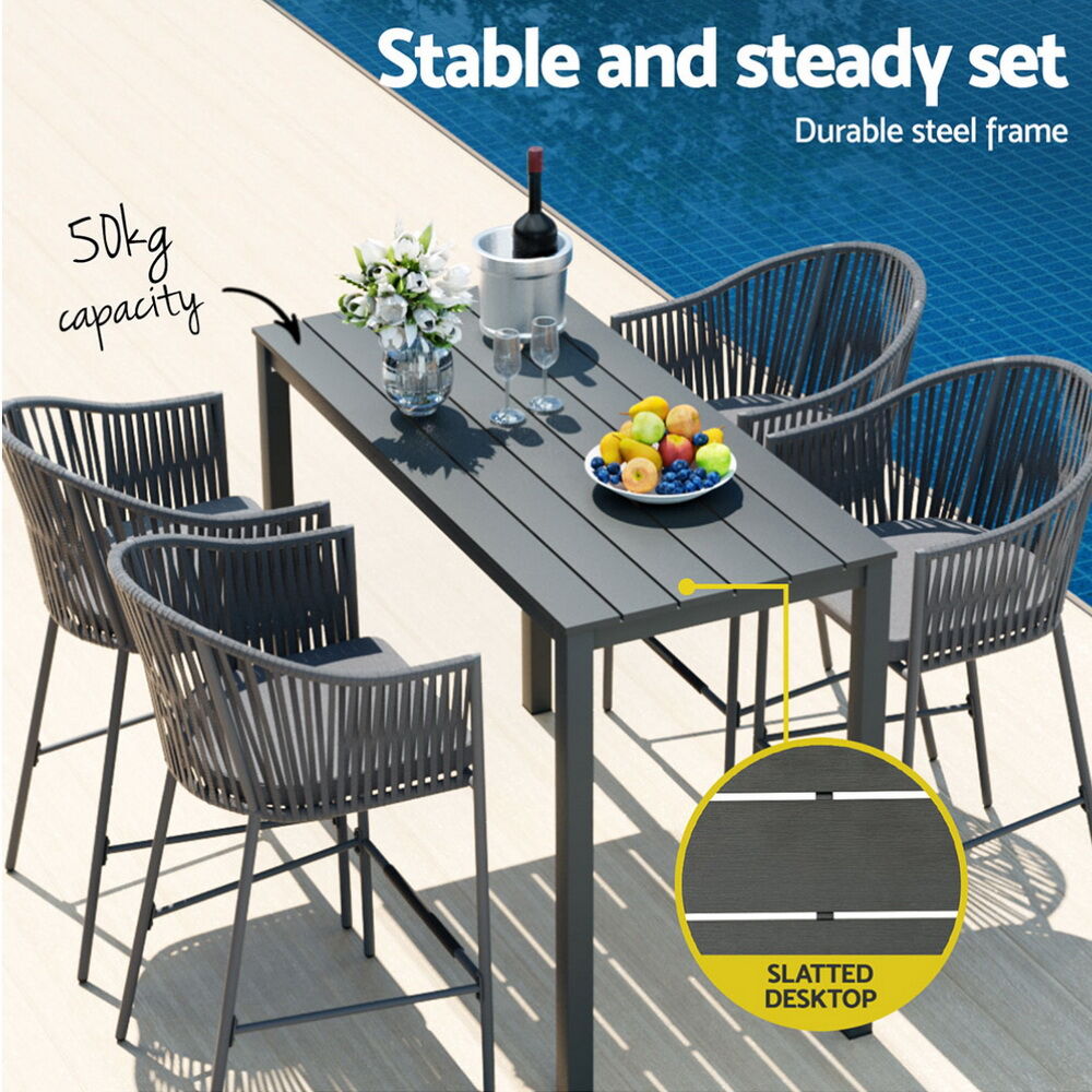 5-Piece Outdoor Bar Set Dining Table Rope Chair Patio Bistro Set Price
