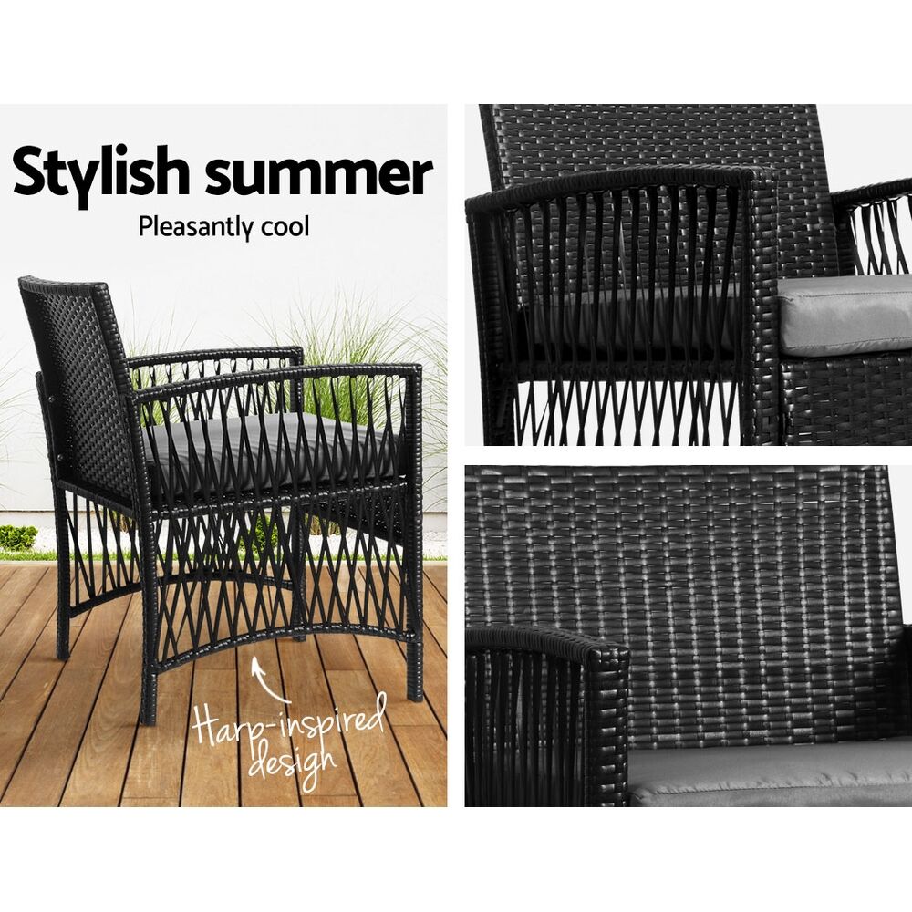 3PC Outdoor Bistro Set Patio Furniture Wicker Dining Chairs Table Cushion Black Price