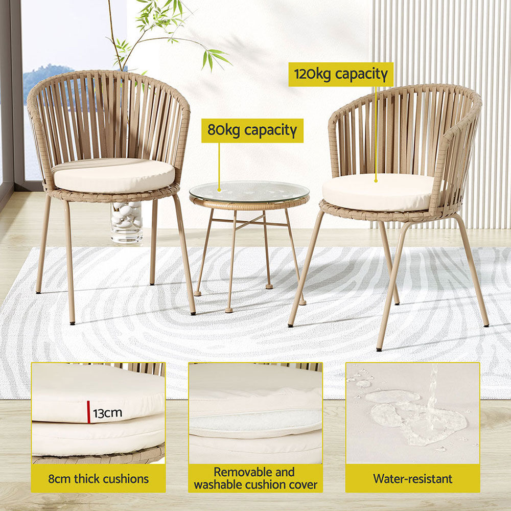 3PC Outdoor Bistro Set Patio Furniture Rope Setting Chairs Table Beige Price