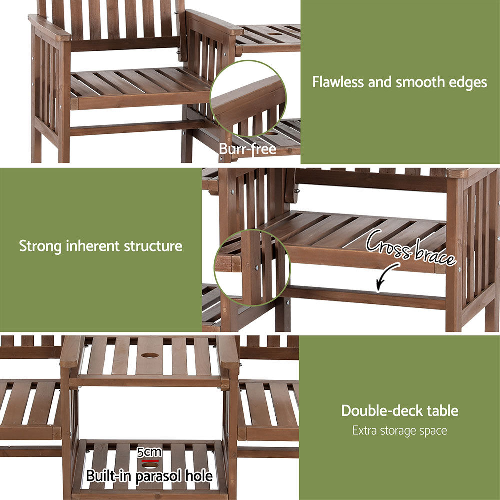 Gardeon Outdoor Garden Bench Loveseat Wooden Table Chairs Patio Furniture Brown Price