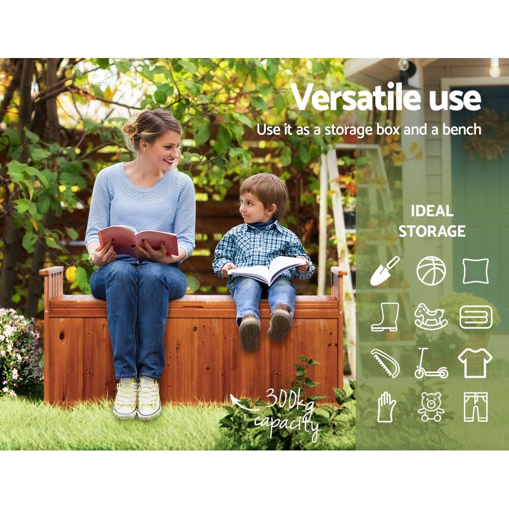 Gardeon Outdoor Storage Bench Box 129cm Wooden Garden Toy Chest Sheds Patio Furniture XL Natural Price