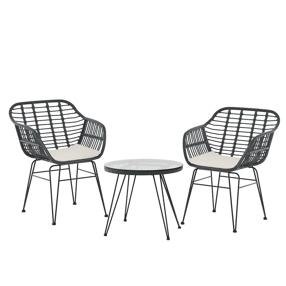 3PC Outdoor Furniture Bistro Set Lounge Setting Table Chairs Cushion Patio Grey Price