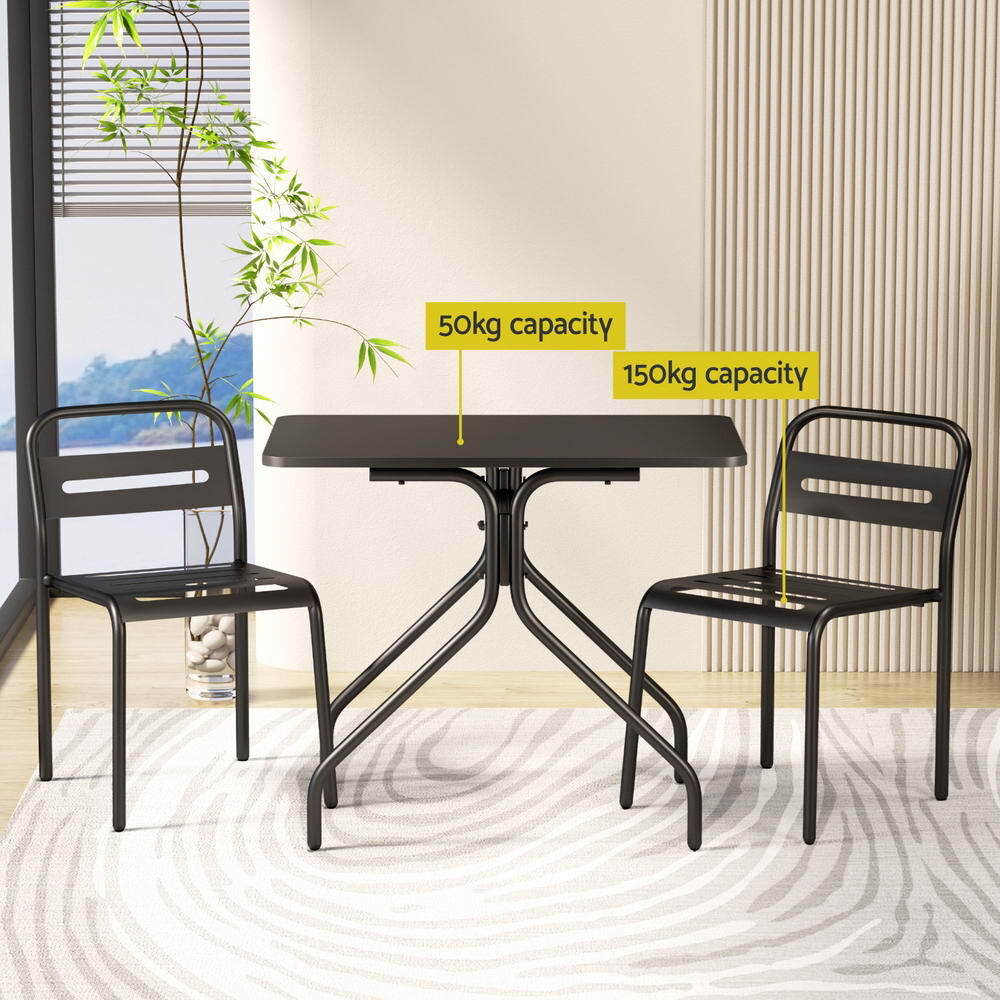 Gardeon 3PC Outdoor Bistro Set Patio Furniture Steel Table and Chairs Black Price