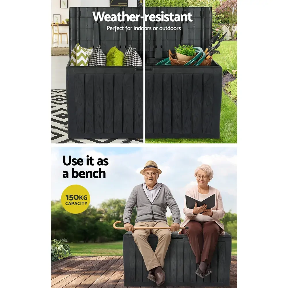 Outdoor Storage Box 220L Lockable Organiser Garden Deck Toy Shed Tool Black Price