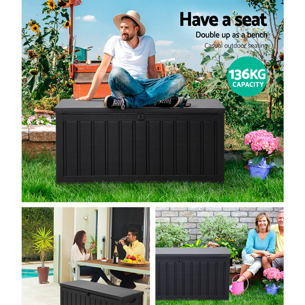 Outdoor Storage Box 240L Container Lockable Garden Bench Tool Shed Black Price