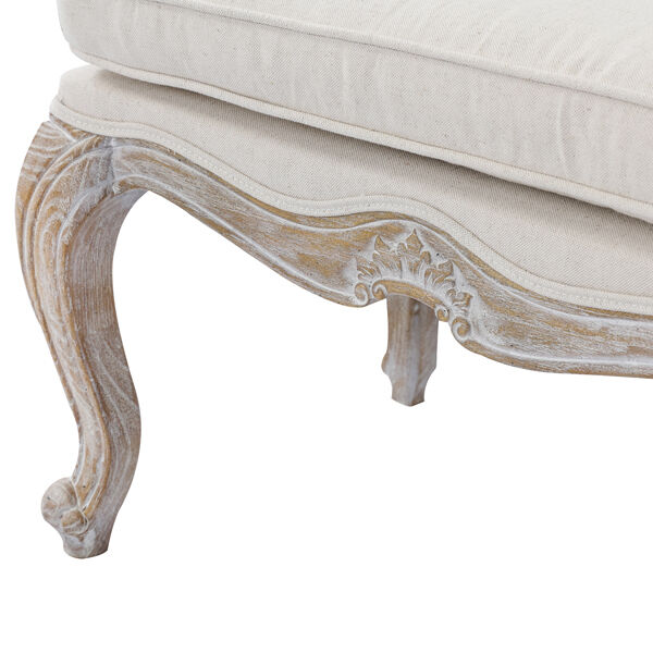 Ottoman Linen Fabric Beige Oak Wood White Washed Finish Price