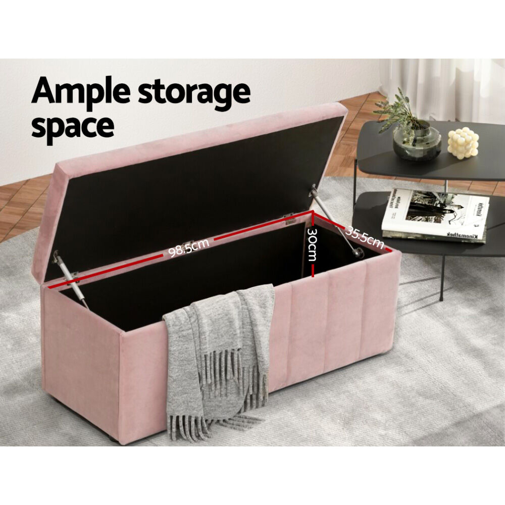 Artiss Storage Ottoman Blanket Box 103cm Velvet Pink Price