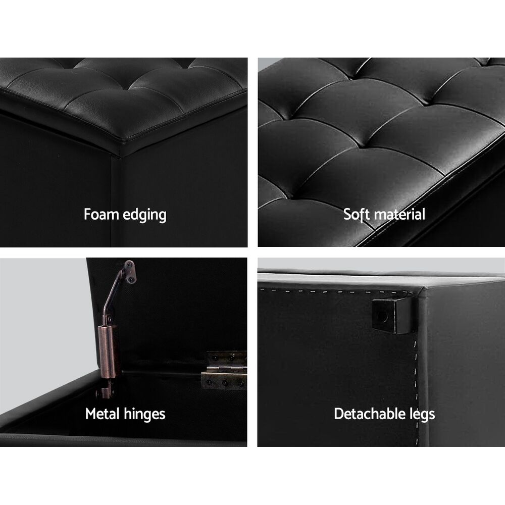 Artiss Storage Ottoman Blanket Box 97cm Leather Black Price