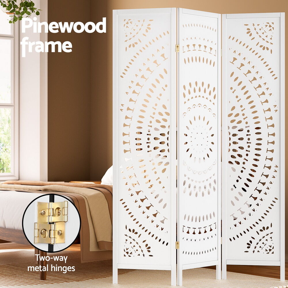 3 Panel Room Divider Screen 132x170cm Circle White Price
