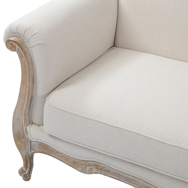 Oak Wood White Washed Finish Rolled Armrest 3 Seater Sofa Linen Fabric Price