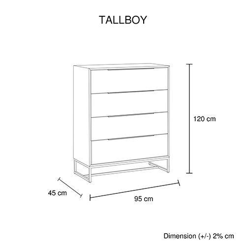 Tallboy with 4 Storage Drawers Assembled Solid Acacia Wooden Construction in Tea Colour Price