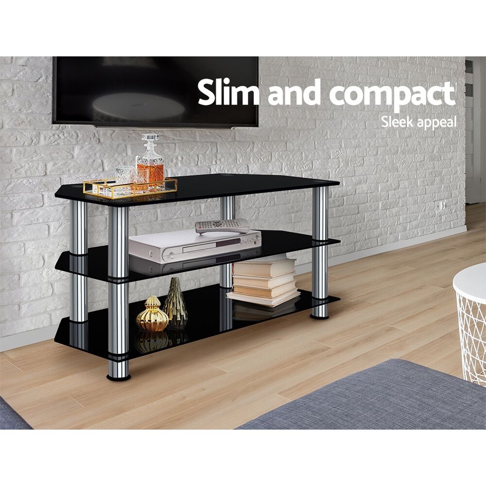 TV Stand 3 Tiers Storage Shelf Rack Tempered Glass Entertainment Unit Price