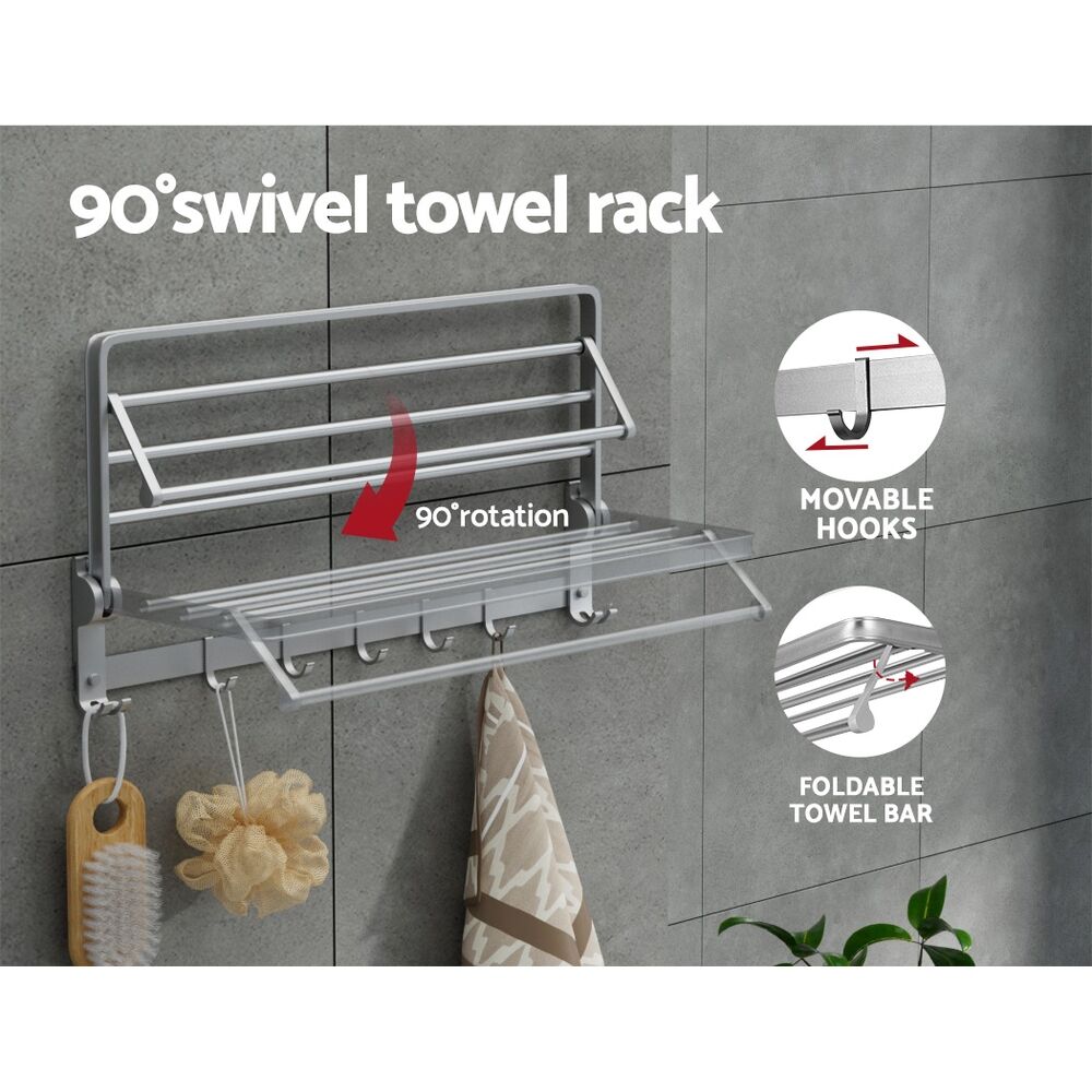 Towel Rail Rack Holder 4 Bars Wall Mounted Aluminium Foldable Hanging Hook Price