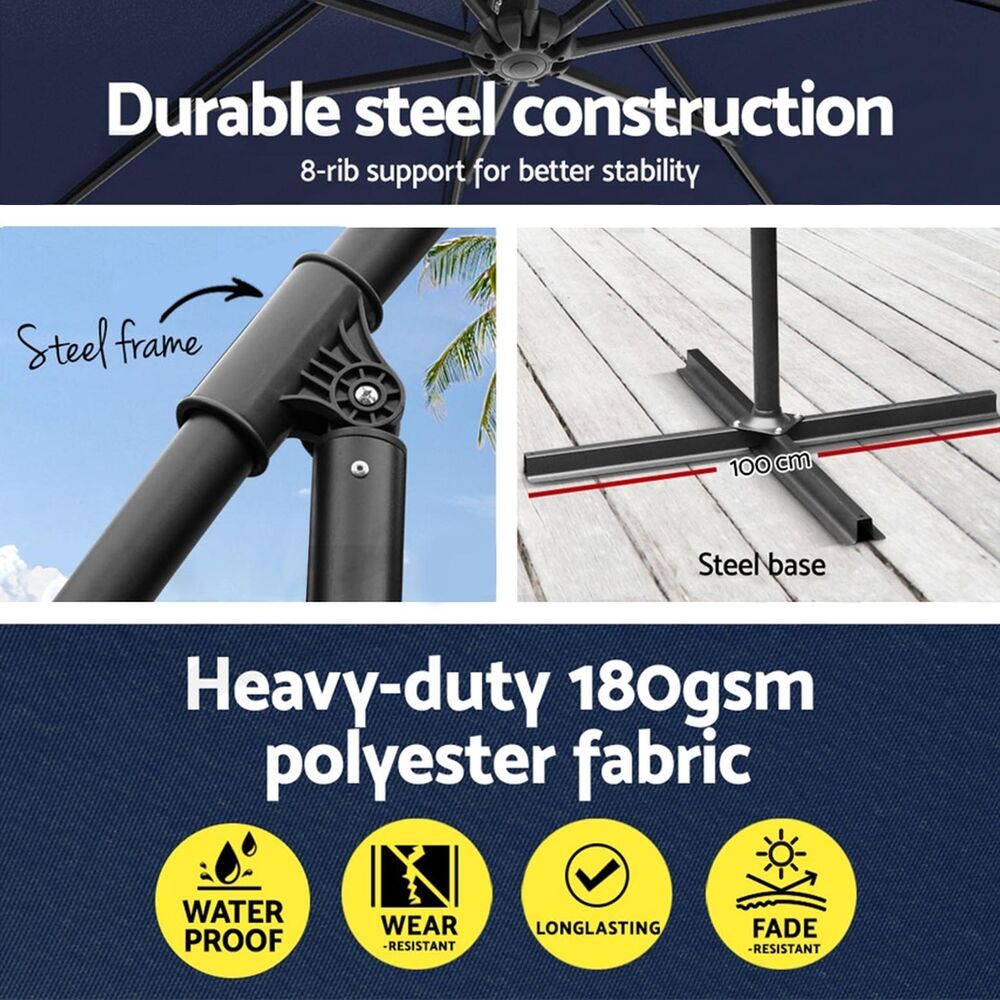3m Umbrella w/Base Outdoor Cantilever Beach Garden Patio Parasol Navy Price