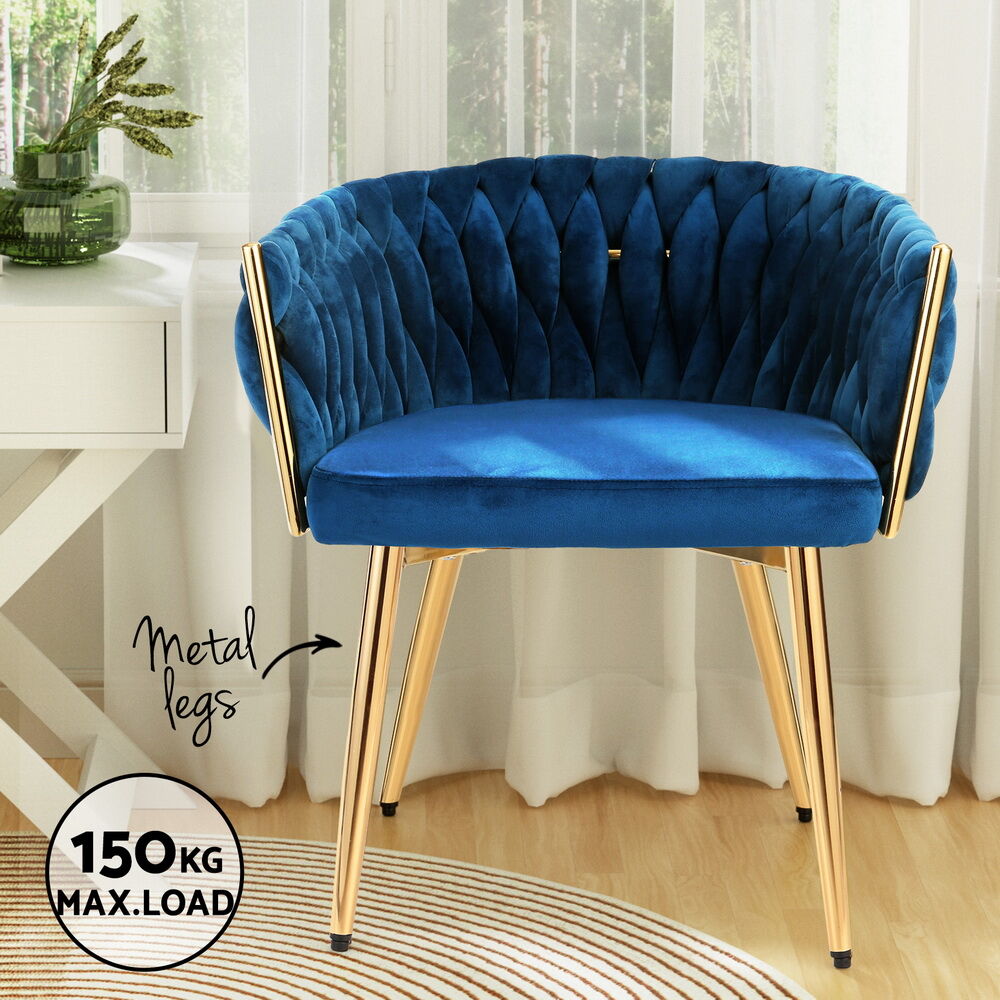 Artiss Dining Chair Velvet Weaving Armchair Blue Price
