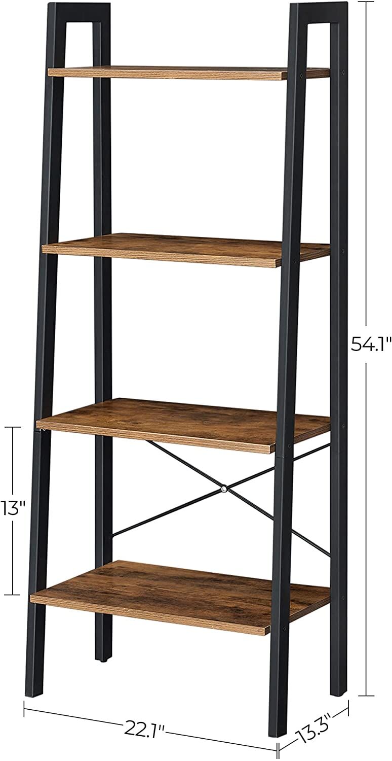 Rustic brown and black steel Metal Frame 4 Tier bookshelf Price