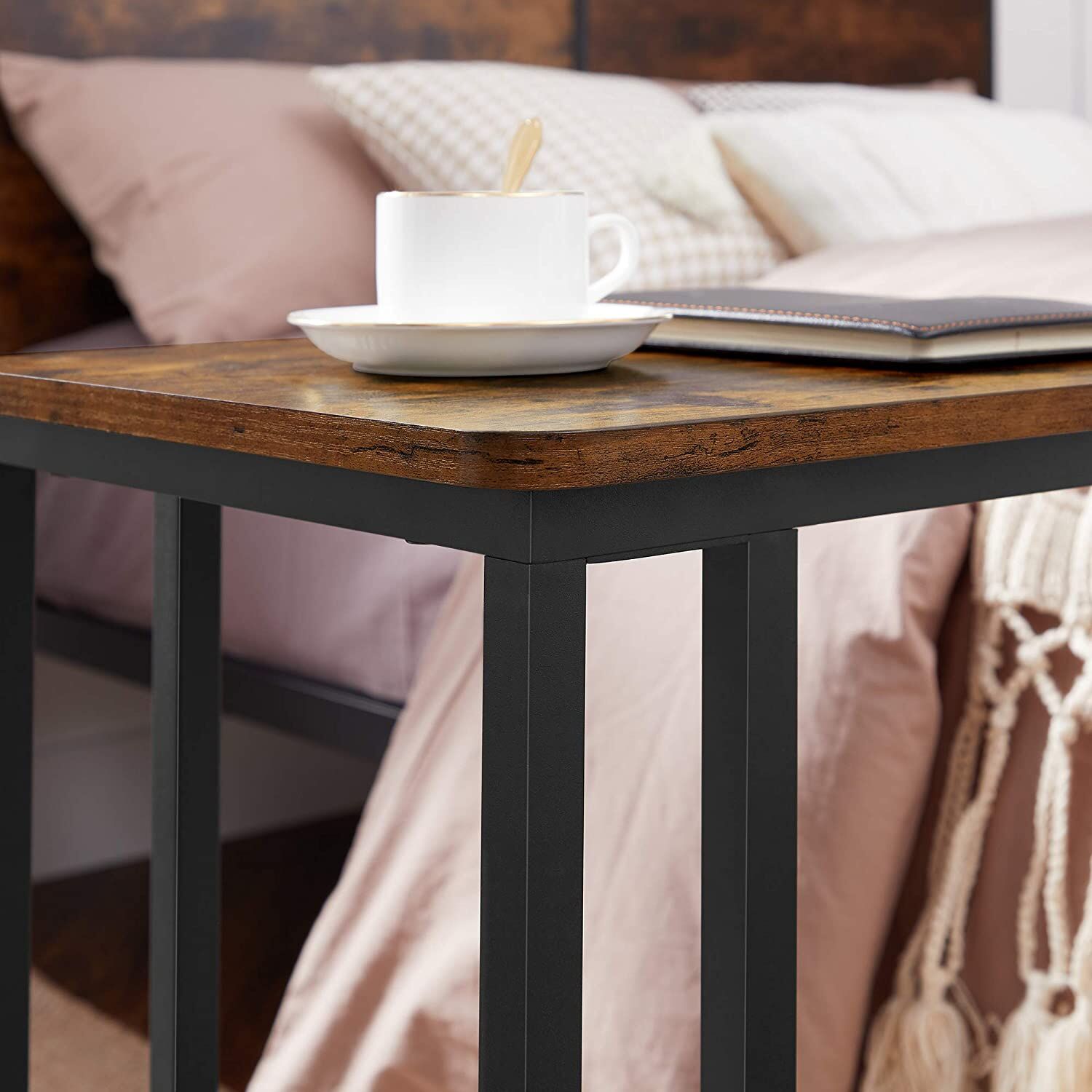 Coffee Table with Steel Frame and Castors Rustic Brown and Black Price