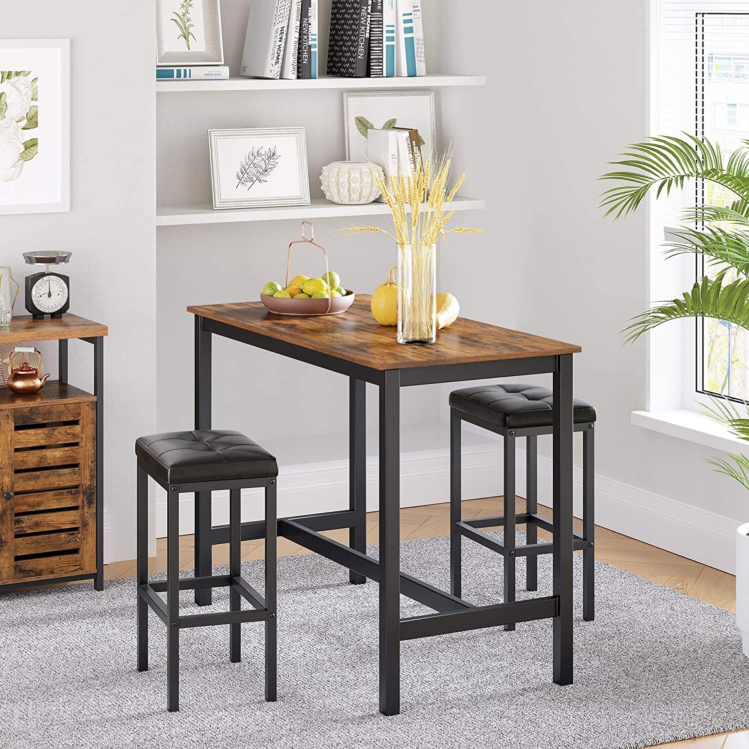Bar Table with Solid Metal Frame and Wood Look, 120 x 60 x 90 cm Price