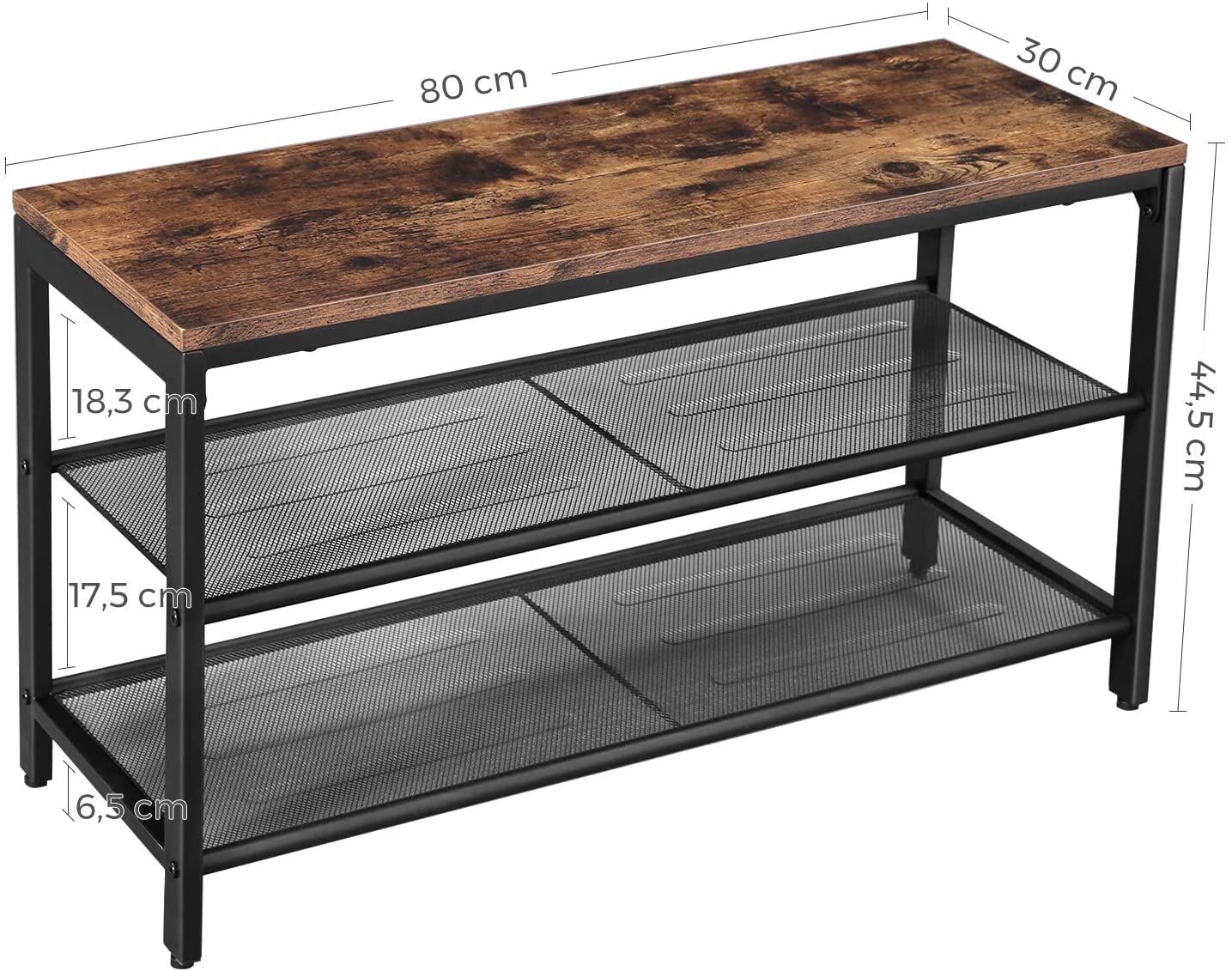 Shoe Rack with 2 Mesh Shelves, Rustic Brown and Black Price
