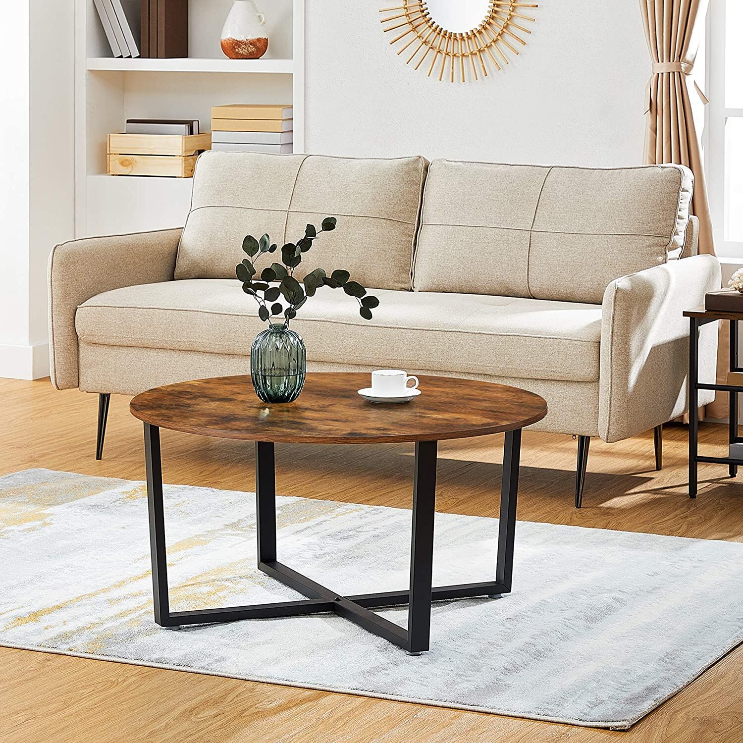 Round Coffee Table Rustic Brown and Black Price