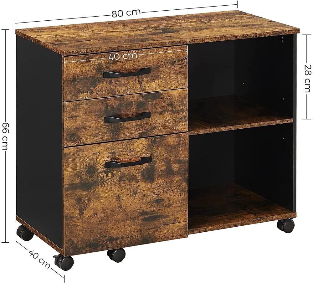 3-Drawer File Cabinet with Open Compartments for A4 Rustic Brown and Black Price