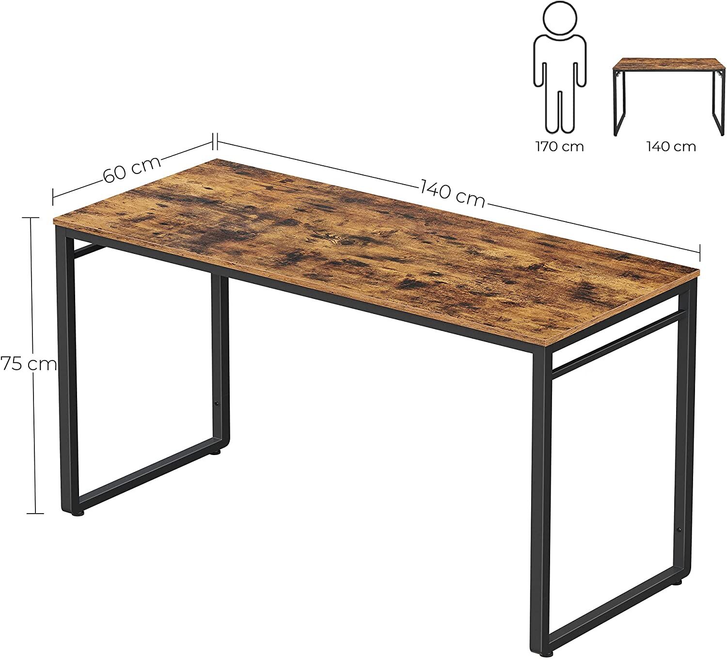 Home Office Desk with 8 Hooks 140 x 60 x 75 cm Rustic Brown and Black Price