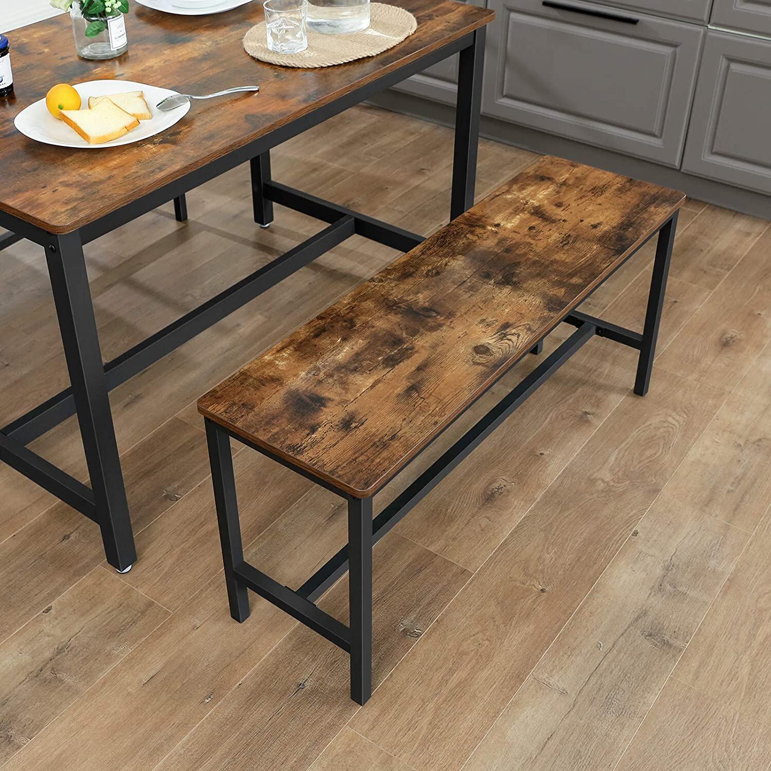 Set of 2 Table Benches Industrial Style Durable Metal Frame 108 x 32.5 x 50 cm Rustic Brown Price