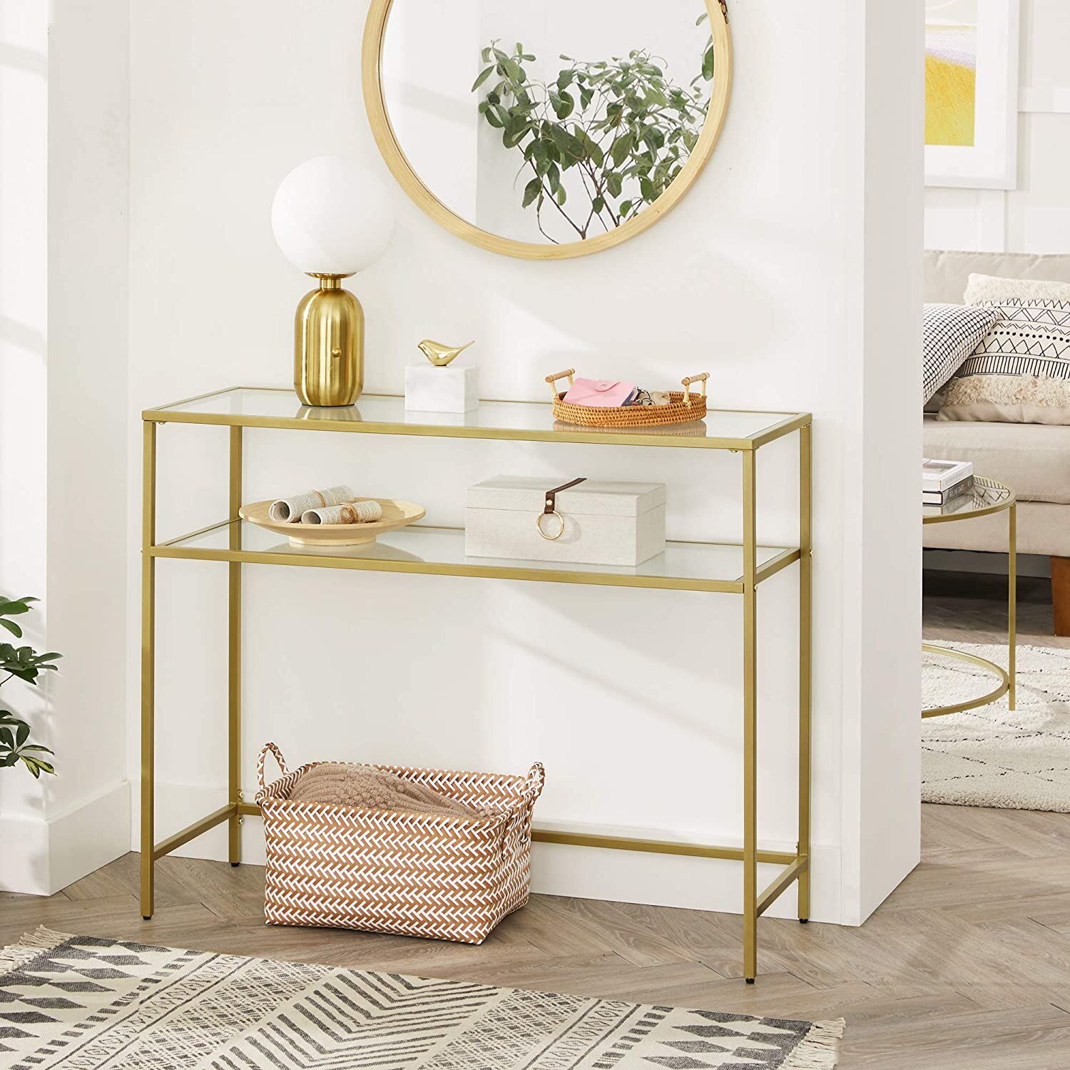 Console Table Metal Frame with 2 Shelves Adjustable Feet Price