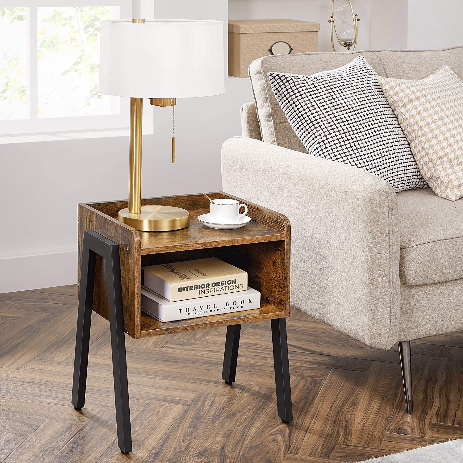 Vintage Nightstand Stackable End Table Wood Look Accent Furniture Metal Frame Price