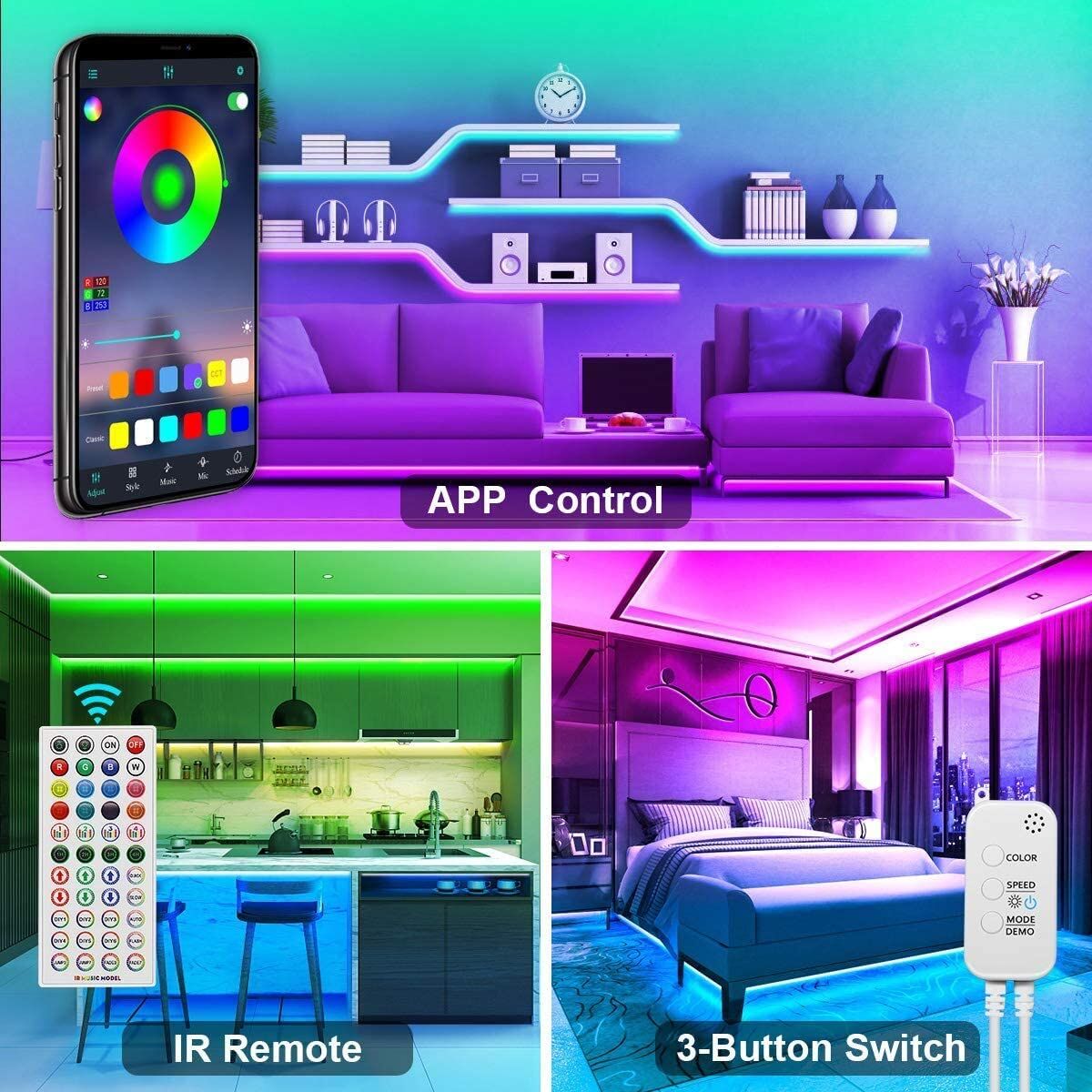 12M LED Strip Lights Rope Light for Bedroom and Home (5050 Lights Strip App with Remote Control) Price