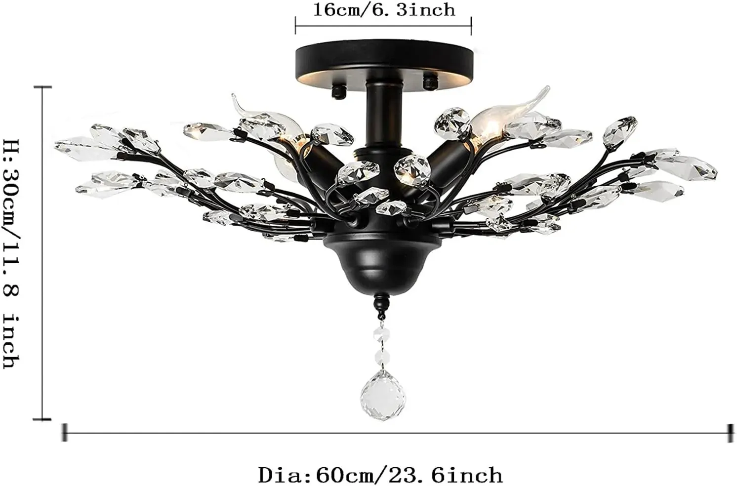 Crystal Chandelier LED Ceiling Light , 4 lights, Black Price