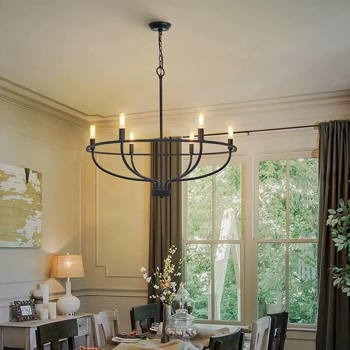 Vintage Candle Farmhouse Chandelier, 6-light, Black Price