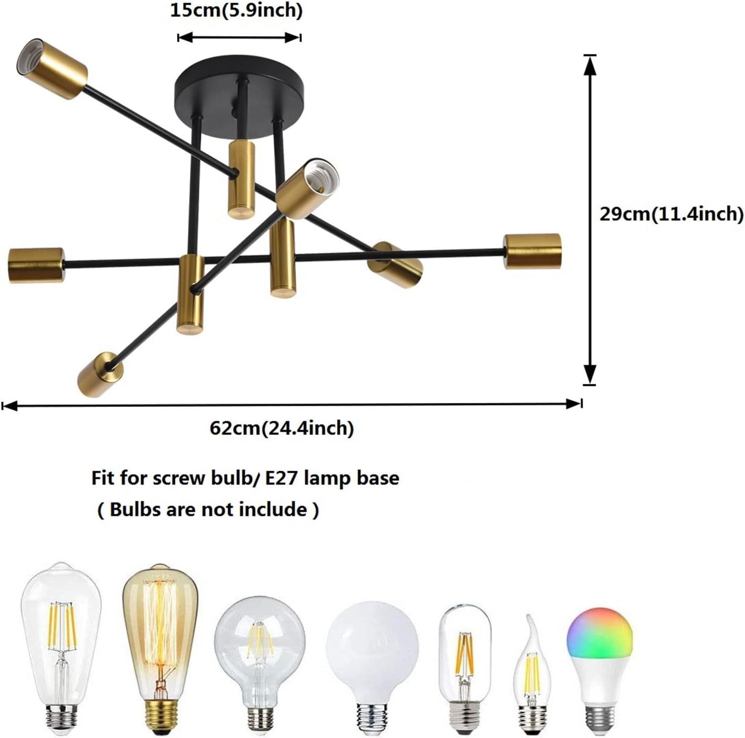 Mid Century Chandelier Modern, 6-Light , Black & Gold Price