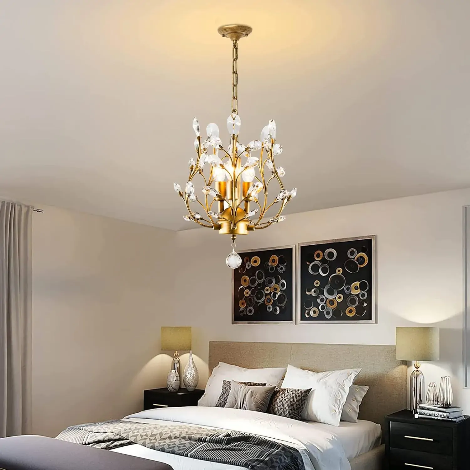 Crystal Chandelier Vintage, 3 Lights, Gold Price