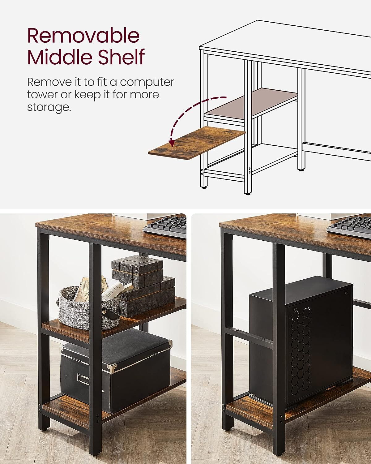 Computer Desk 2 Shelves Rustic, Brown Black Price