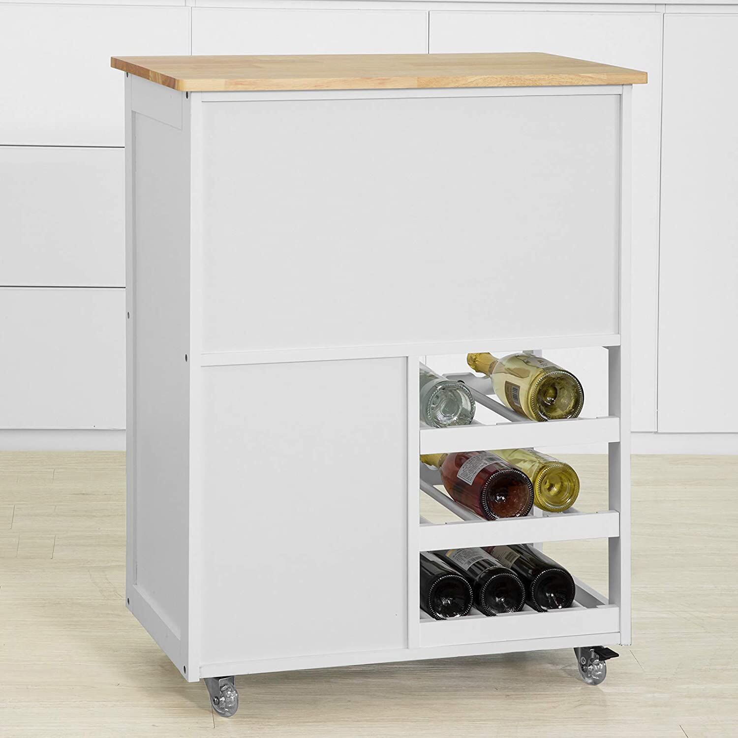 Kitchen Trolley with Wine Racks, Portable Workbench and Serving Cart for Bar or Dining Price