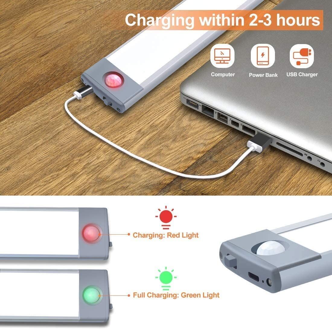 54 LED Rechargeable Under Cabinet Night Lighting for Kitchen and Bedroom (Silver and Yellow Light) Price